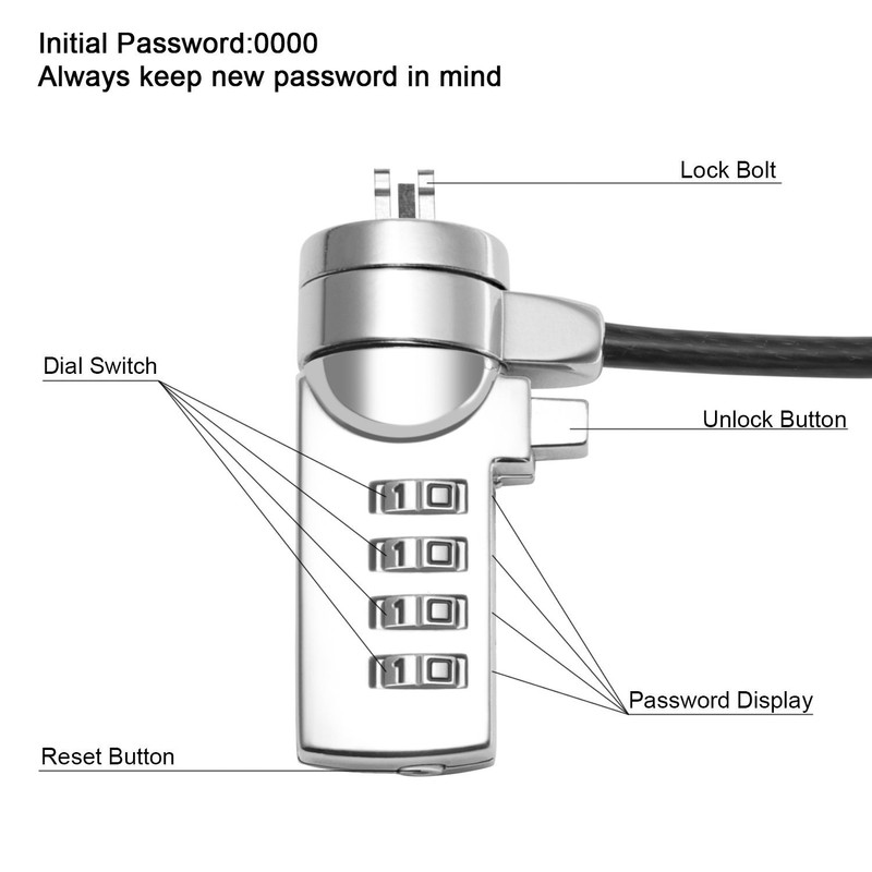 Winterworm Laptop Security Lock, Combination Cable Lock, Theft Protection Tablet