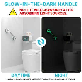 TAILI Shower Grab Bar Glow in The Dark, 16.8 in Grab Bars for Bathtubs, Shower Handles Bath Rails for Seniors and Elderly, Bathroom Safety Grip Removable No Drilling Waterproof Grey