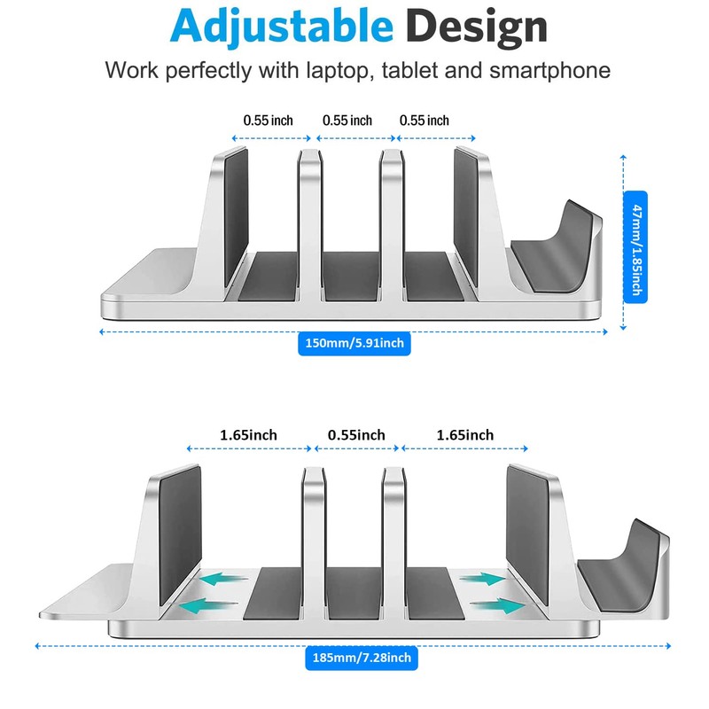 Vertical Laptop Stand,Upgraded Adjustable 4 Slots Laptop Stands, Desktop Aluminum