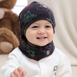 VUCDXOP Baby Children's Cotton Hat Scarf Set Winter Boys Girls Beanie Hats + Tube Scarf Set of 2 Autumn Winter Soft Cotton Beanie Hat Neckerchief Round Scarf Neck Warmer Set