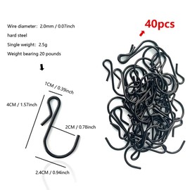 XINGSUI 40 Pieces s Hooks, Detachable Metal Hooks, Multifunctional Hooks for Hanging, for Garden, Kitchen, Bathroom, Bedroom, Workshop, Warehouse (Black)
