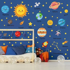 HPUINB Planet Wall Stickers,The Solar System Wall Stickers for Kids Bedroom,Outer Space Wall Decals for Nursery,Astronaut Stars Wall Stickers for Children Bedroom Babyroom Playroom Living Room Decor