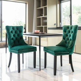 Modern Green Velvet Dining Chair with Button Tufted Back Nailhead Trim and Black Legs for Kitchen and Dining Roomcolor: Green, size: W19.7''D25.5'H37.5''