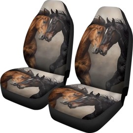 Poceacles Brown Black Horse Universal Auto Seat Covers for Car Truck Sedan SUV 2 Pack Automotive Front Seat Covers, Breathable Bucket Seat Cover Protective Car Interior Accessories