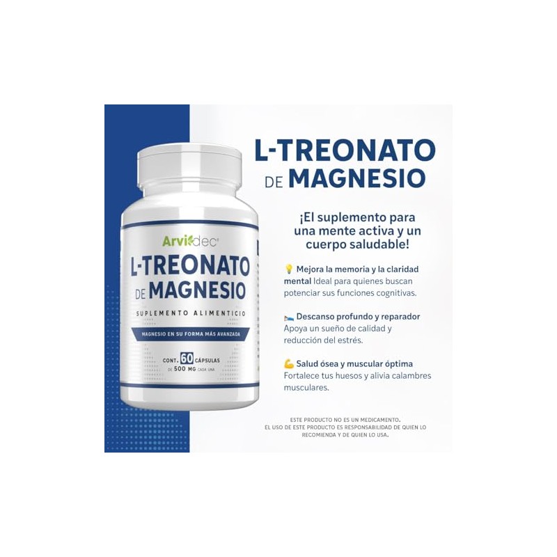 L-Treonato de Magnesio - 60 Cápsulas de 500 mg -