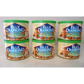 Blue Diamond NEW BLUE DIAMOND WHOLE NATURAL ALMONDS-SIX 6 oz. CANS BB FEB. 2025  FREE SHPG