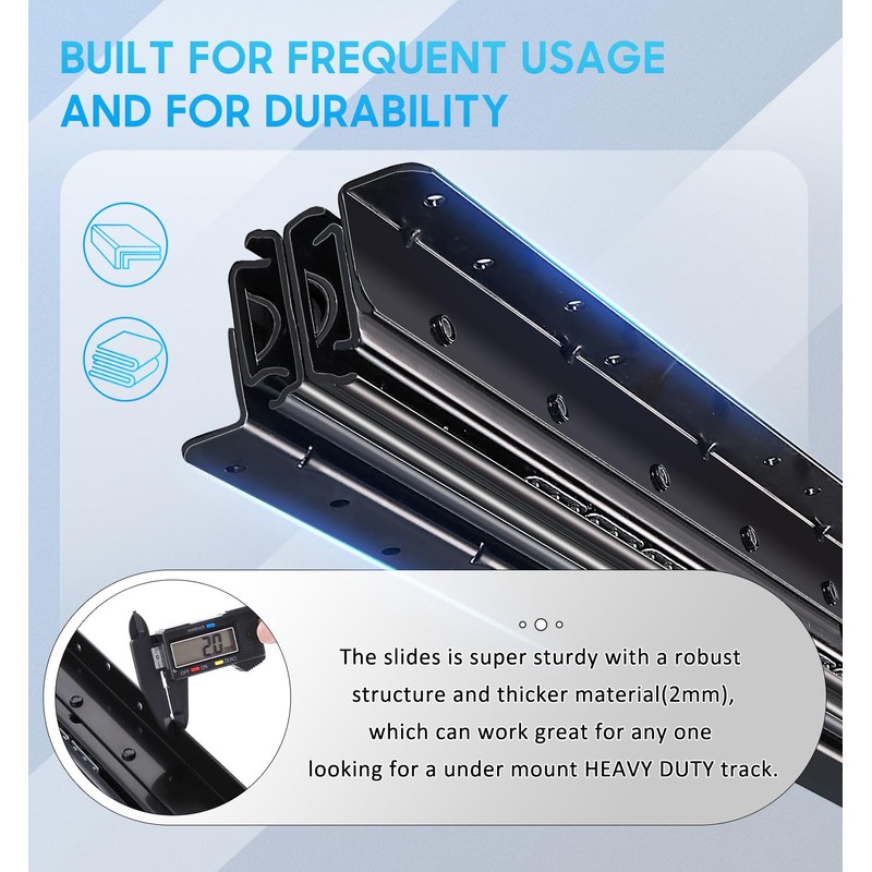 REGUDA Undermount Heavy Duty Drawer Slides Rail Bottom Mounted Full