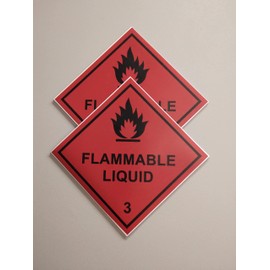 Pack of 2 strong Magnetic, flammable liquid 100mm x 100mm hazardous warning signs