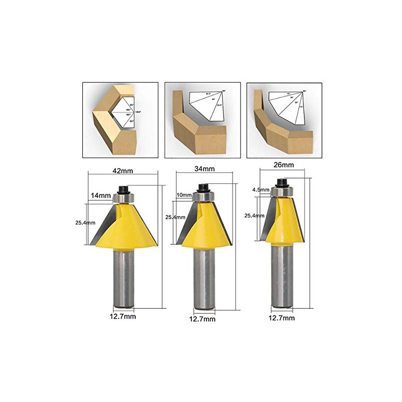 Bevel Cutter Set 1/2" Shank Bevel Woodworking Corner Round Cutter