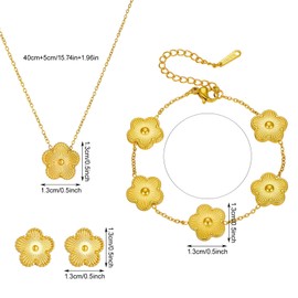 GWAWG Lucky Four Leaf Clover Jewelry Set for Women, 18K Gold Plated Stainless Steel Necklace, Earrings Bracelet, Clover Bracelet Set for Valentine's Day Mother's Day Christmas (gold)