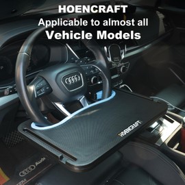 HOENCRAFT 2 in 1 Car Steering Wheel Desk - Tray for Laptop Car Mount with Pen Holder, Car Food Tray with Anti-Slip Silicone Ring for Eating & Work - Portable Bag Included