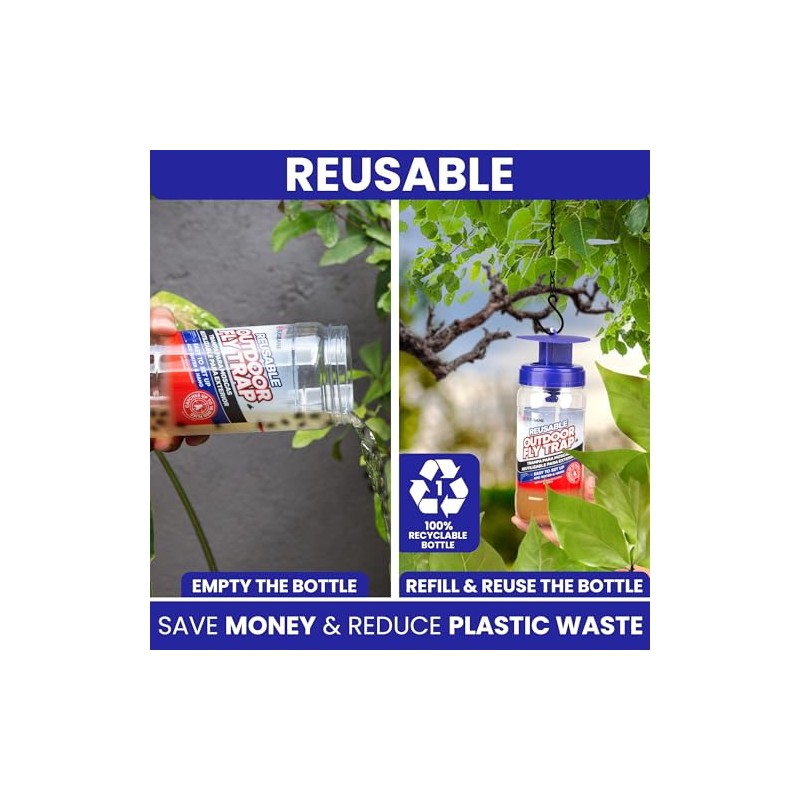 BugBane Outdoor Fly Trap with Bait Refills & Sticky Ribbons