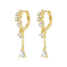 ALEXCRAFT Drop Earrings Gold Silver 925 Hanging Hoop Earrings Women's Small with Zirconia 14K Dangle Earrings for Women Golden Earrings Women for Women Girlfriend Mum, Yellow Gold