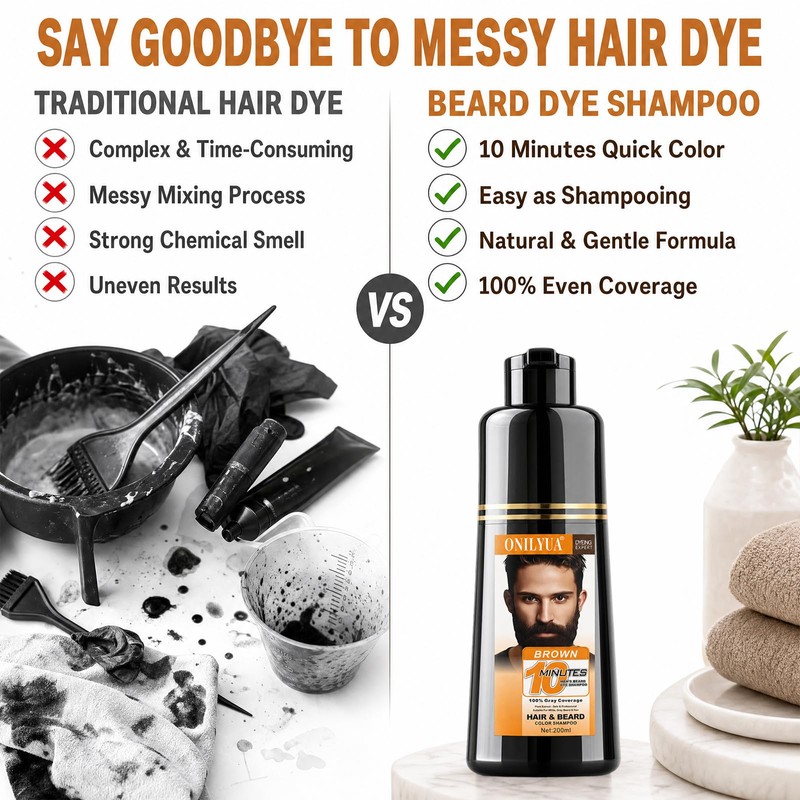 Men's Mustache & Beard Dye Shampoo Dark Brown, 3 in