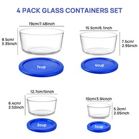 Vtopmart 4Pack Glass Bowls with Lids (1, 2, 4 & 7 Cup), Glass Food Storage Containers, Meal Prep and Leftovers Keeper, Lunch Containers, Microwave, Dishwasher & Freezer Safe