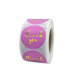 UPSTORE 1 Roll 500 Purple 1.5 inch Gold Foil Font Thank You Stickers for Packaging Bags