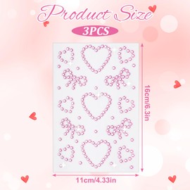 3 Bögen Herz Gesichts Edelstein Aufkleber, Selbstklebende Strass-Perlen-Aufkleber, Gesichtsjuwelen für Frauen, Gesichter-Strasssteine ​​für Gesichter, Augen-Make-up, Nägel, Körperbasteln