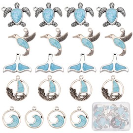 SUNNYCLUE 1 Box 20Pcs 5 Styles Sea Animal Charms Bulk Blue Fish Charm Enamel Silver Ocean Blue Fishtail Mermaid Summer Charm for Jewelry Making Charms Women Bracelets Earrings Necklaces Supplies