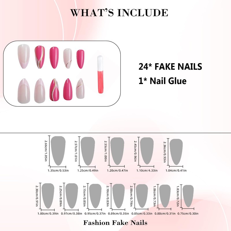 IMRAIN Press on Nails - Pink Fake Nails, Medium Almond,