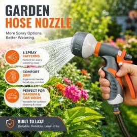 8-Pattern Garden Hose Nozzle for Watering – Adjustable Spray Gun for Car Wash & Yard Cleaning