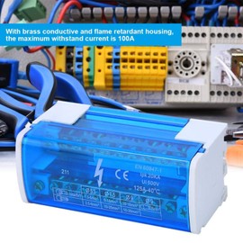 Terminal Distribution Box, Din Rail Mount 125A / 500V 2x11 Position Terminal Block Distribution Module, 2-Level Single Phase with Transparent Dust Cover 211