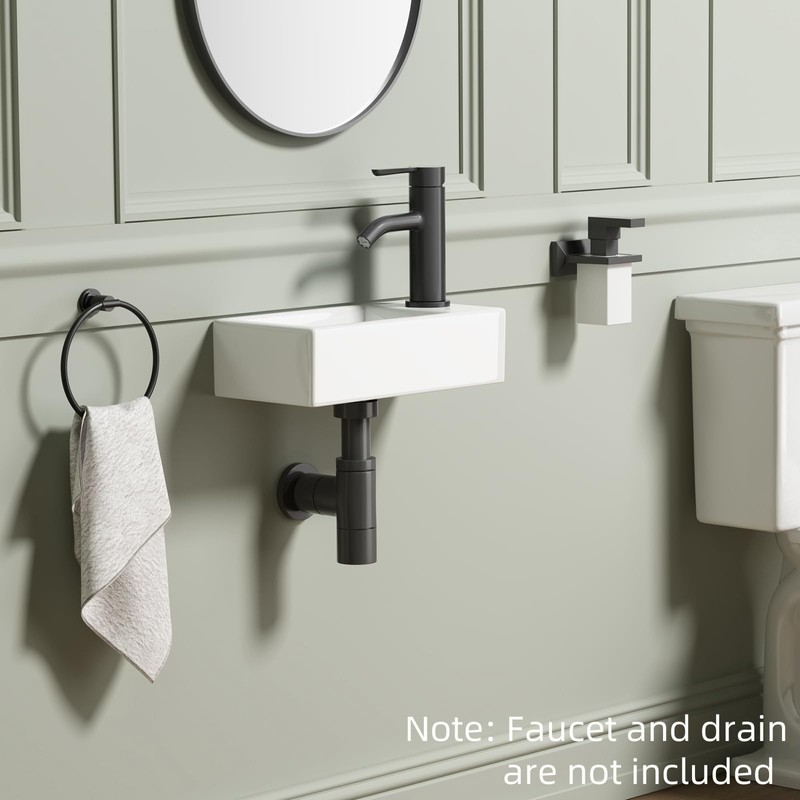 Small Wall Mount Vessel Sink, QISHKA 14.4" x 7" Ceramic
