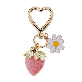 xuzhiyuan Sweet Strawberry Heart Keychain Cute Daisy Flower Charms Keyring Summer Fruits Purse Accessories Gifts-Pink