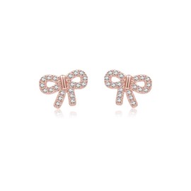 SLUYNZ 925 Sterling Silver CZ Bow Stud Earrings for Women Teens Small Bowknot Stud Earrings (C-ROSE GOLD)