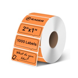 iEager - Etiquetas térmicas de 2 x 1 pulgadas, pegatinas térmicas duraderas de color naranja, etiquetas adhesivas de envío para código de barras, nombre, dirección, 1000 etiquetas/rollo