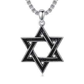 Seiyang Star of David Necklace for Men, 925 Sterling Silver Hebrew Star of David Pendant, Collar De La Estrella De David Jewish Star Pendant, Jewish Jewelry Hebrew Gifts for Men（Oxidized）