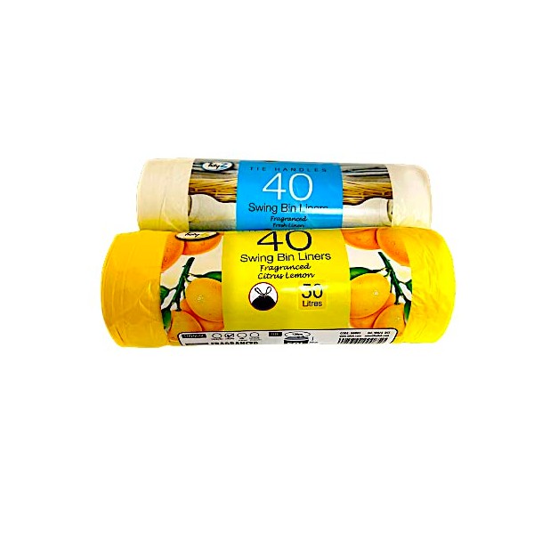 EZ BUYS UK Packaging + Tidyz 2 (80 Liners) X Strong Handles 50 Litre Scented Trash Bags Drawstring Bin Bags 40 Citrus Lemon & 40 Fresh Linen Summer Breeze