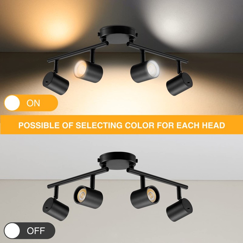 VANoopee 5-Color 4 Light Black LED Track Lighting Fixtures Ceiling