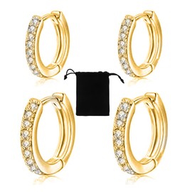 LICHUAN Silver Hoop Earrings for Women, Hoop Earrings with AAA Zirconia, Hypoallergenic, Small Sleeping Hoop Earrings for Birthday Gift - 2 Pairs, Silver, Stainless Steel