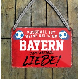 schilderkreis24 Football Sign "Football Religion Bavaria" Decorative Garage Item Sport Club Gift Idea Club Christmas Football Fan Lovers Enthusiasts 18 x 12 cm