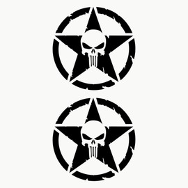 Autodomy Punisher Star Skull Off Road Sport Trail 4x4 Adventure Stickers Pack 2 Units for Car or Motorcycle (Black, 20 Cm)