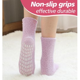 Saniripple Slipper Socks for Women Men Grip Hospital Socks with Grips Fuzzy Non Slip Warm Womens Gifts lightpinkcyanvioletgray