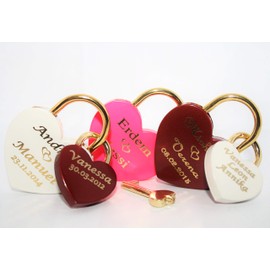 Family Lock Love Lock Heart Large + Small in Red, White and Pink with Engraving Padlock