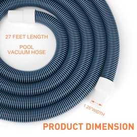 OSMOFUZE Pool Vacuum Hose, Heavy Duty Manual Swimming Pool Cleaner Hose With Swivel Cuff for Above Ground and Inground Pools, 1-1/4 Inch x 27 Ft