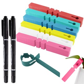 alwaiiz Pack of 600 Plastic Plant Labels with 2 Black Water-Based Pens, 2 x 20 cm Loop Labels, Hanging Plant Signs Labelling (6 Colours)