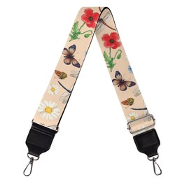 PCSJRKG Butterfly Floral Adjustable Purse Strap Replacement, Dragonfly Daisy Wide Shoulder Strap for Tote/Messenger Bags, Crossbody Guitar Style Strap with Silver Hardware