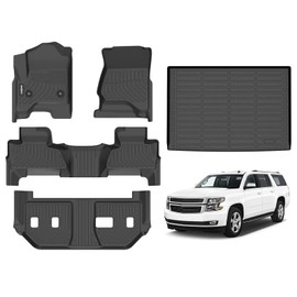 GINOWY-Floor Mats & Cargo Liner for Chevy Suburban/GMC Yukon XL 2015-2020 (2nd Row with Bench Seat), TPE All Weather Suburban Car Mats, Custom Non-Slip Trunk Mat Liners Suburban Accessories Black