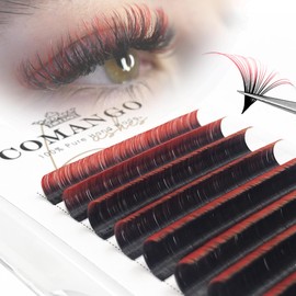 Orange Red Ombre Colored Lash Extension 0.07 C Curl 8-14mm Mix Tray, CoMango Black Gradient Orange Red Easy Fan Volume Eyelash Extensions, Lashes Soft Matte Salon Use, Self Fanning Volume Lashes！
