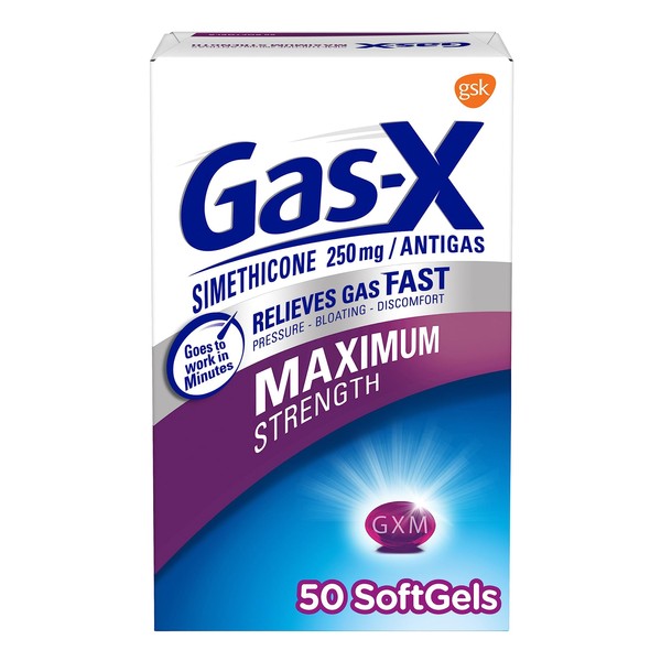 Gas-X Maximum Strength Gas Relief Softgels with Simethicone 250 mg for Bloating Relief - 50 Count