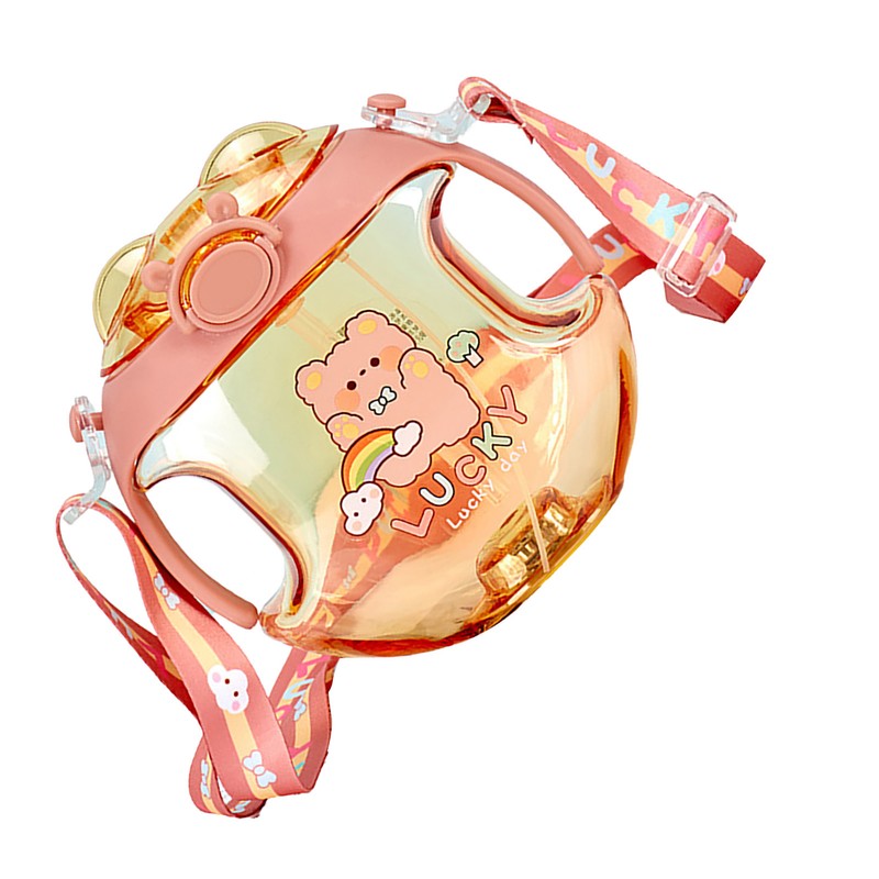 450ml Kids Water Cup with Handle and Lanyard Plastic Straw