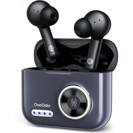 True Wireless Earbuds, OneOdio F2 Hi-Fi Stereo Headphones with Mics, Ergonomic Design, 48H Playtime, Portable Charging Case for Workout, Home, Office, Travel (F2-Grey1)