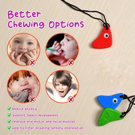 Chew Necklaces for Sensory Kids, Seeway Chewy Necklace Sensory Motor Aids, 3 Pack Silicone Sensory Chew Toys, Different Textures Chewelry, Strengthen Oral and Facial Muscles 【Red, Green, Blue】