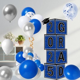 Graduation Decorations Class of 2025 Graduation Party Decorations Set of 4 Graduation Boxes with 144pcs Balloons Arch Garland Kit Party Supplies for Any Grades Blue