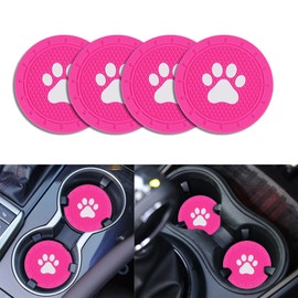 Piburth 4 Pack Car Cup Holder Coasters, Dog Paw Insert Car Cup Coaster, 2.75 Inch Anti Slip Shockproof Embedded Drink Mat, Vehicle Interior Decor Accessories (Rose Red)