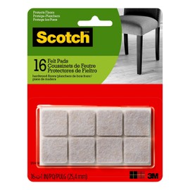 Scotch Felt Pads, Felt Furniture Pads for Protecting Hardwood Floors, Square, Beige, 1 in. x 1 in, 16 Pads