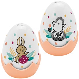 Sheepworld 48511 Egg Cup Shaker Set with "Schön" Motif | Set of 4 Salt and Pepper Shakers in Egg Shape and 2 Matching Egg Cups | Gift Easter, Easter Nest, Easter Decoration | 48511
